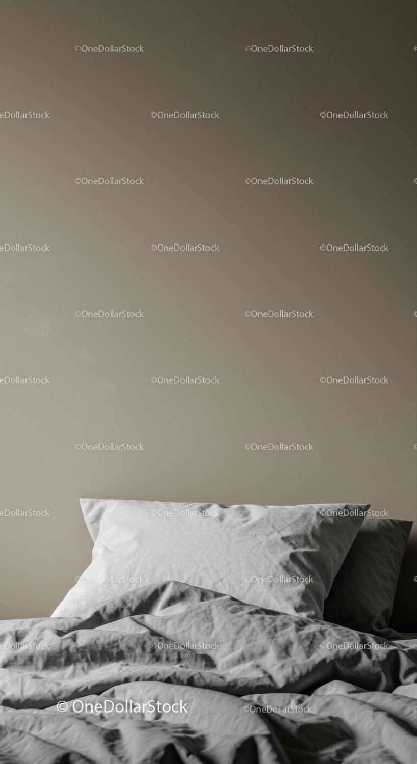 Cozy Bedroom Scene with Wrinkled Sheets and Pillow