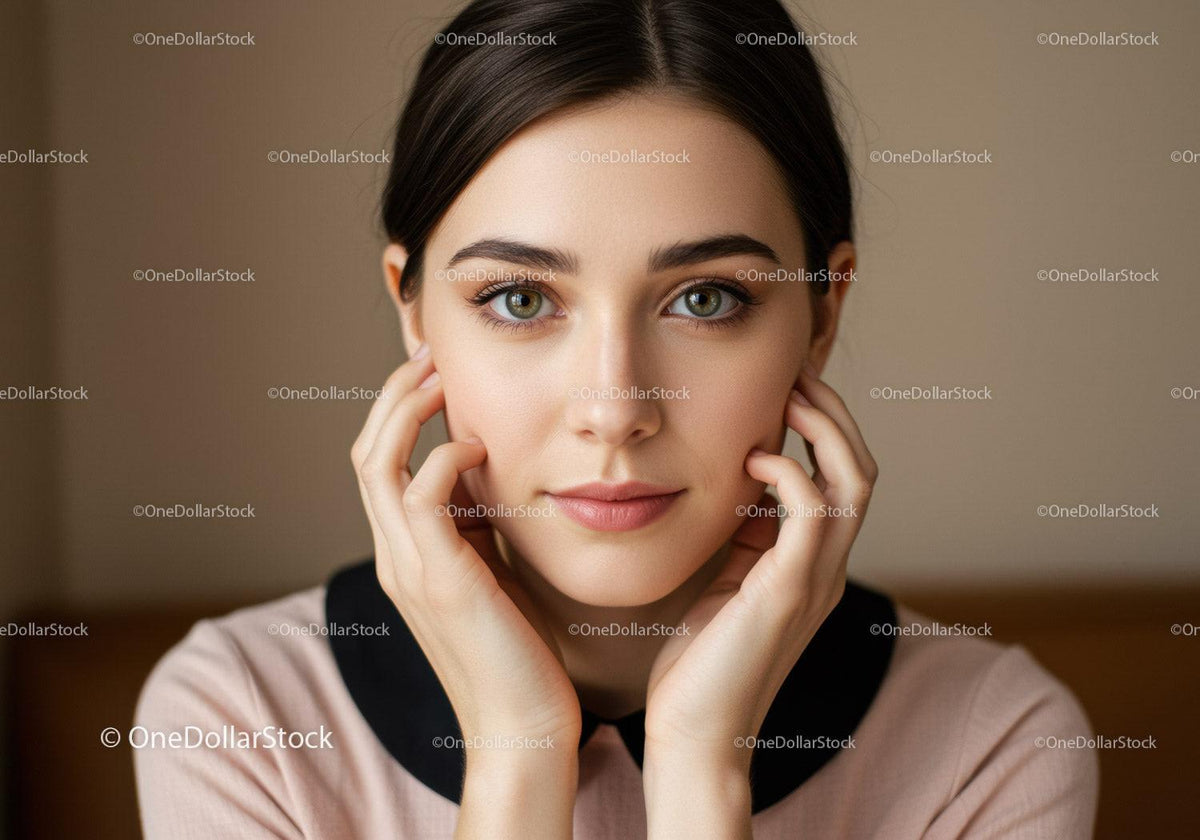 Portrait of a Young Woman with Green Eyes and Clear Skin
