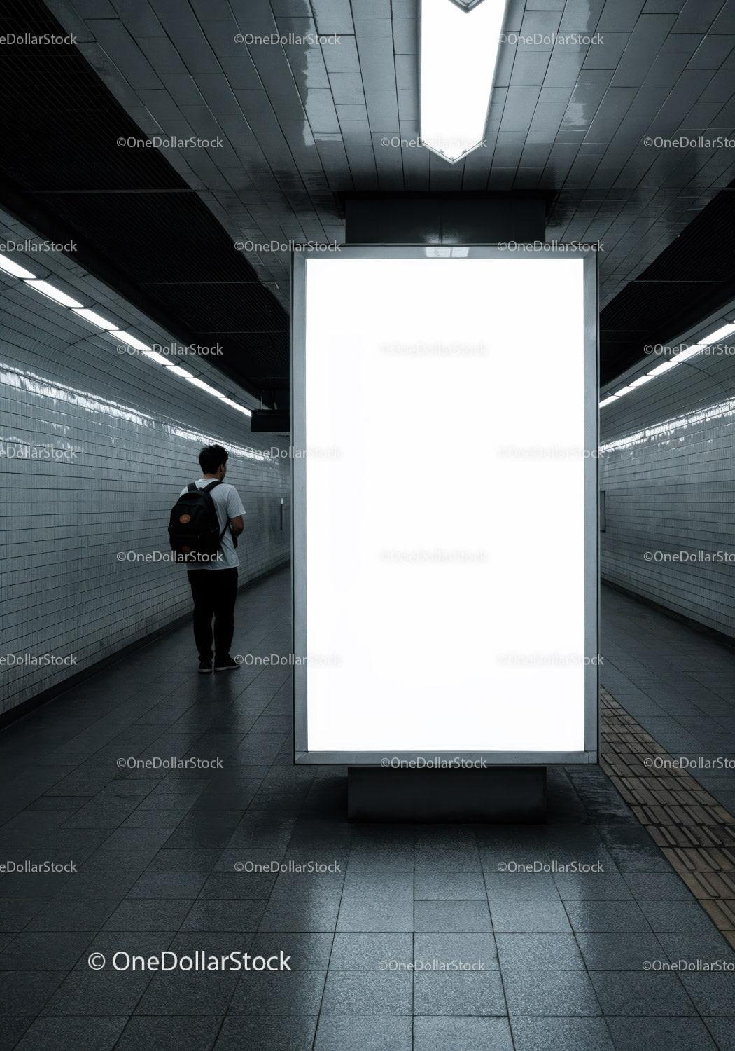 Modern Subway Station with Passenger Waiting in Urban Transit Environment JPG Mockup Image preview