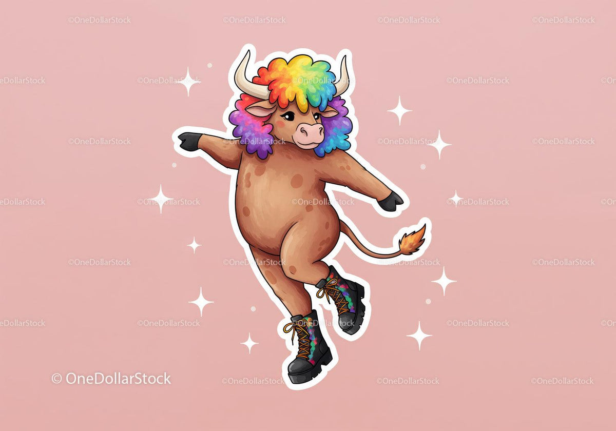 Colorful Cartoon Bull with Rainbow Hair in Funky Streetwear Stock Photo Bundle preview 32