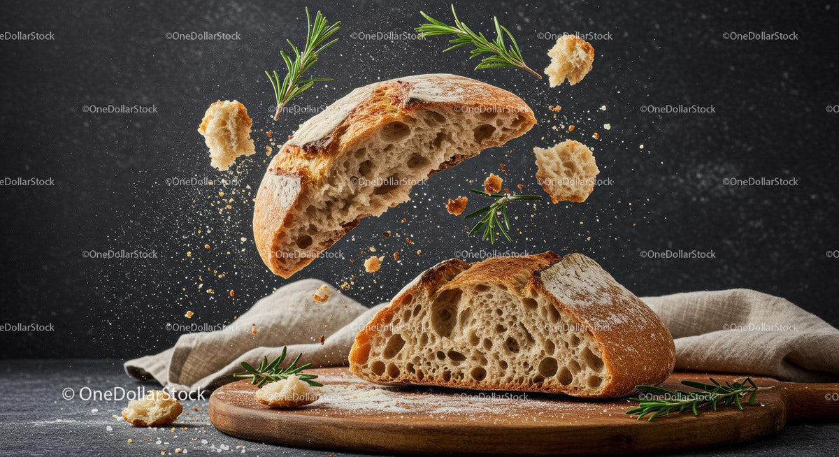 Rustic sourdough bread freshly torn with rosemary herb