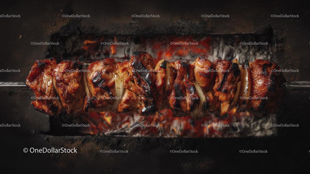 Juicy grilled chicken skewers with onion on barbecue Stock Photo Bundle preview 5