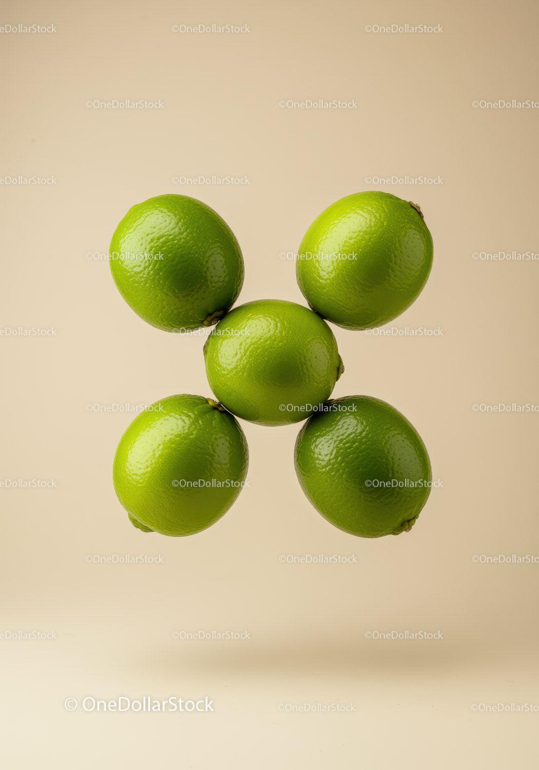 Fresh green limes isolated on beige background