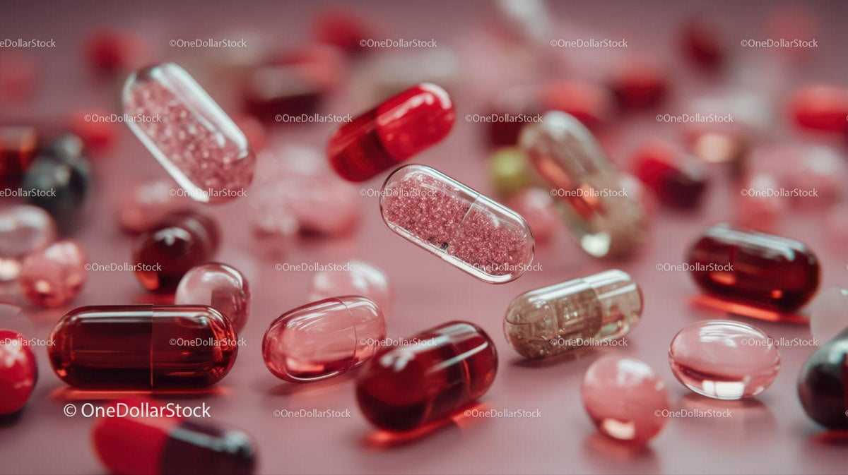 Close-up of Assorted Capsules and Pills with Healthcare Theme