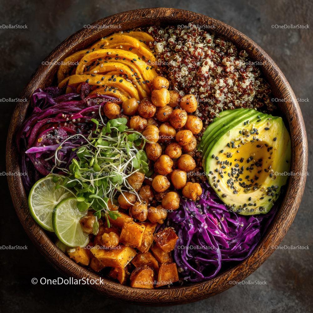 Colorful Quinoa Salad with Avocado Roasted Chickpeas and Microgreens Stock Photo Bundle preview 22