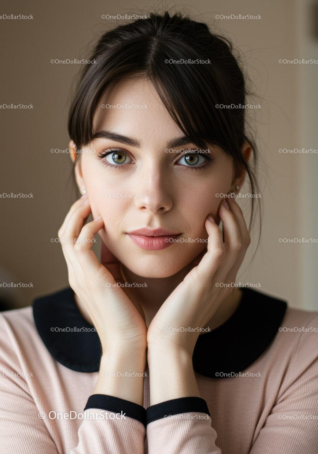 Portrait of a Young Woman with Green Eyes and Brown Hair