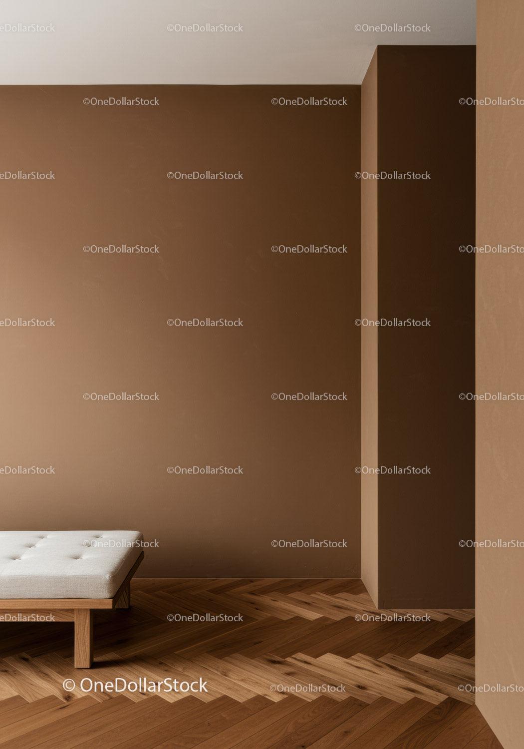 Modern Minimalist Room with Brown Wall and Wooden Floor