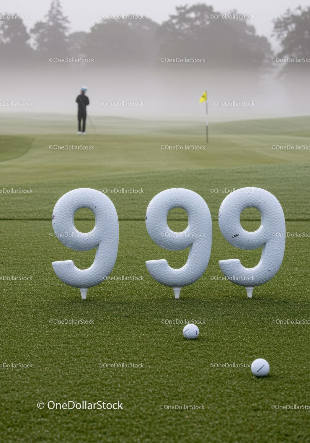 Golf course with 999 golf ball number markers