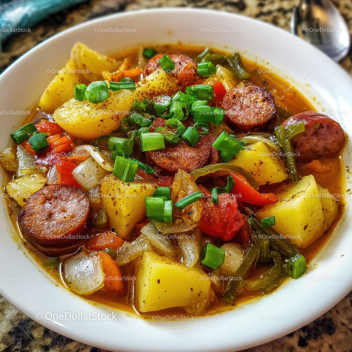 Hearty Sausage and Vegetable Soup with Potatoes and Carrots Stock Photo Bundle preview 17