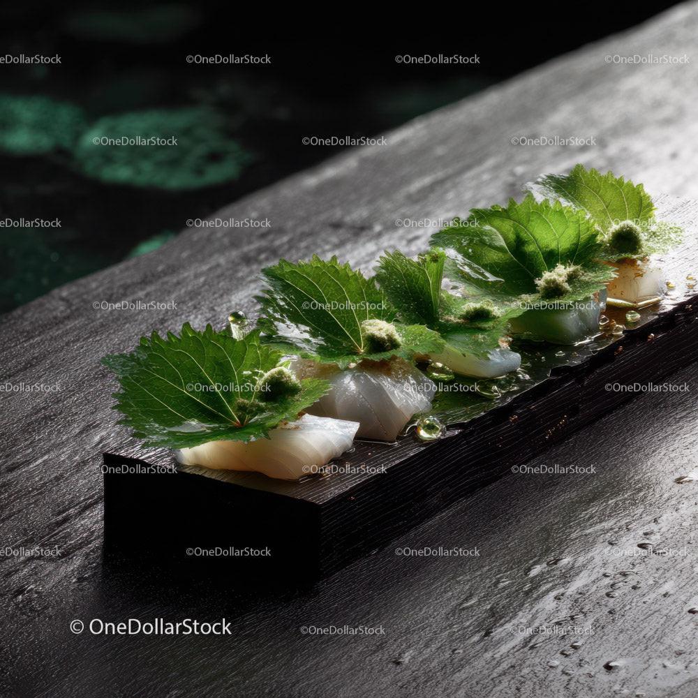 Close-up of Fresh Green Herb Leaves on Wooden Surface for Cooking