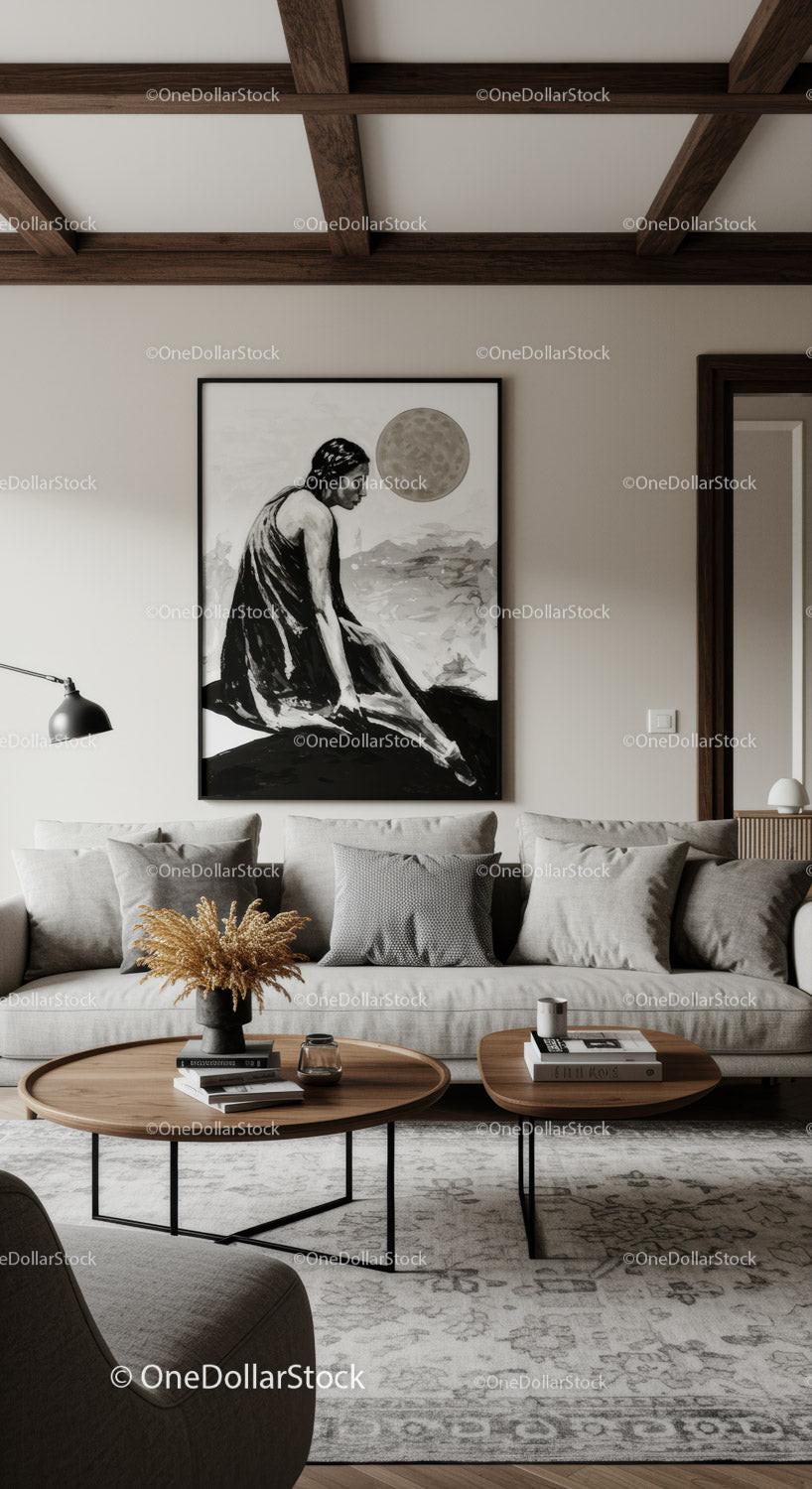 Modern Living Room with Cozy Sofa and Artistic Wall Decor