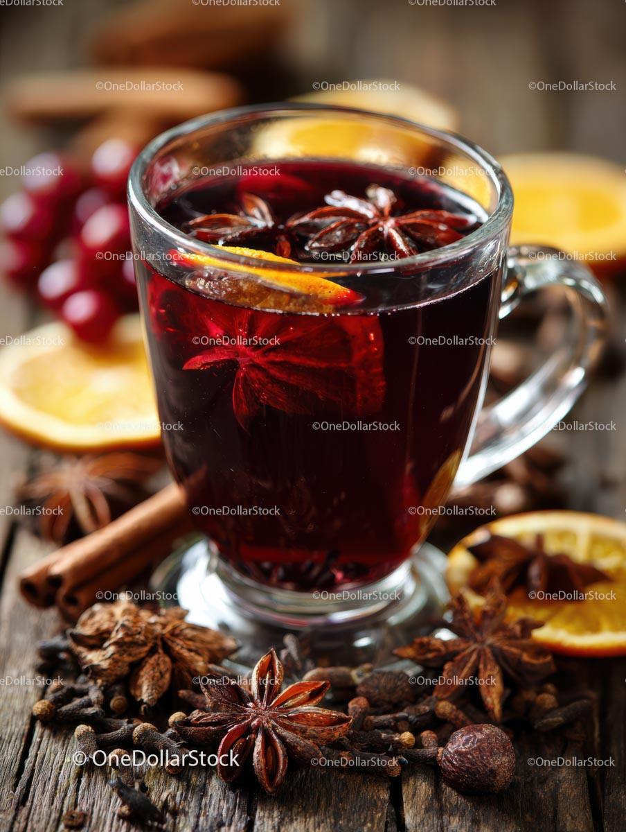 Delicious Mulled Wine with Citrus and Spices in a Glass Mug 24 JPG Files digital asset preview