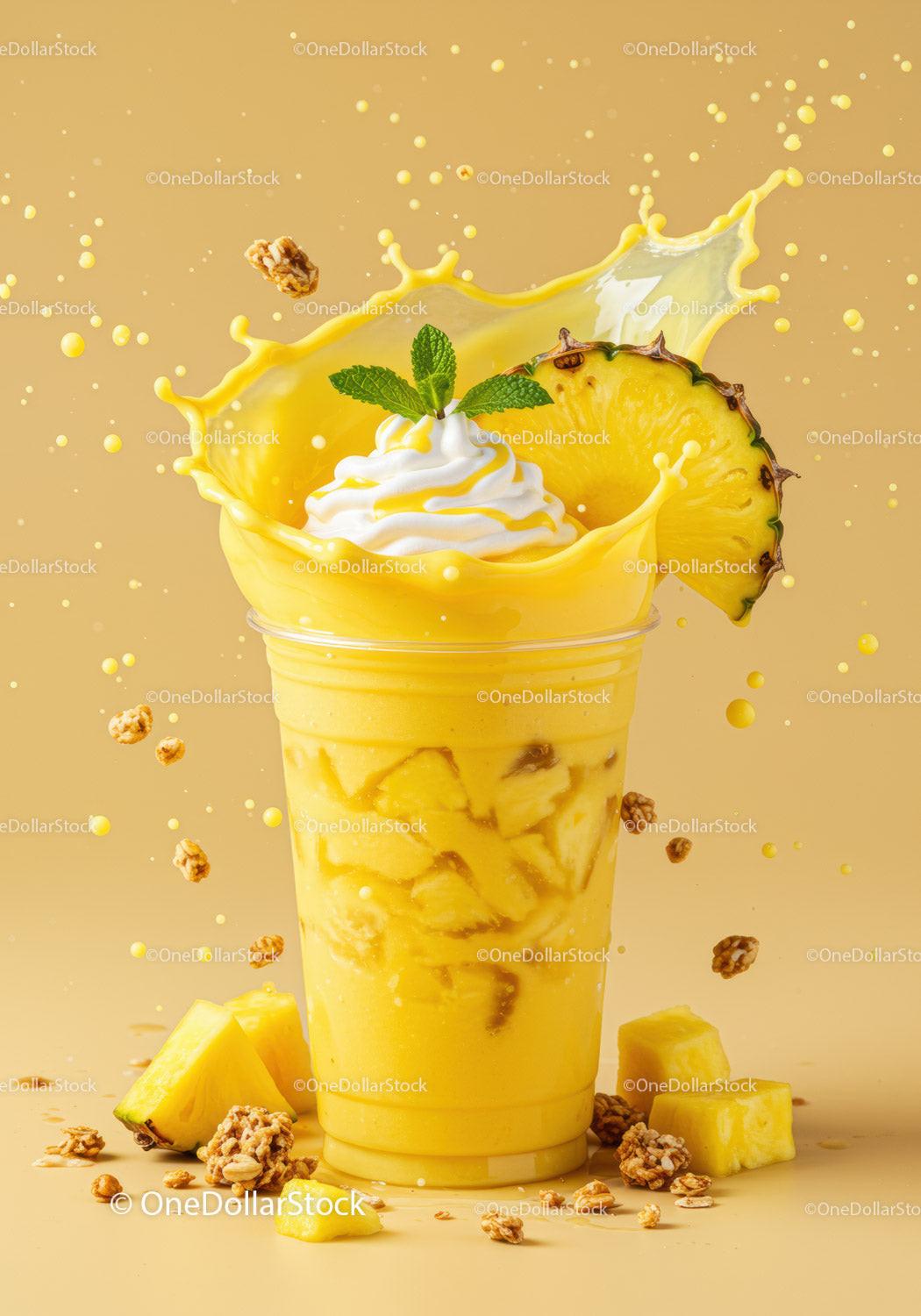 Refreshing Pineapple Smoothie with Cream and Mint