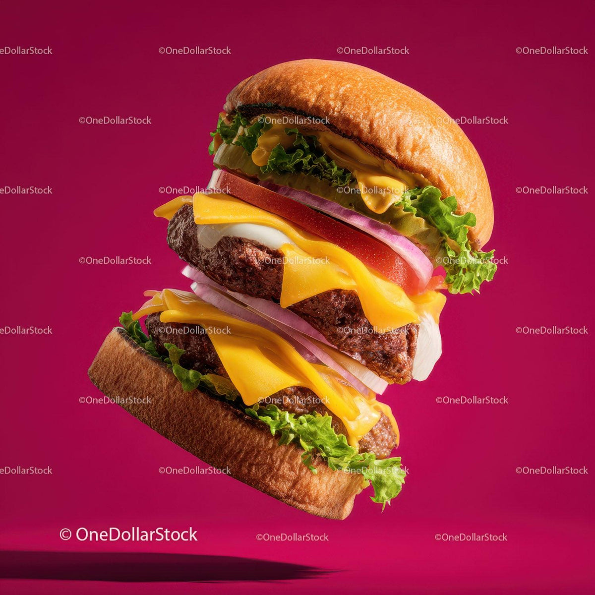 Stacked Cheeseburger with Multiple Beef Patties and Fresh Toppings Stock Photo Bundle creative preview 12