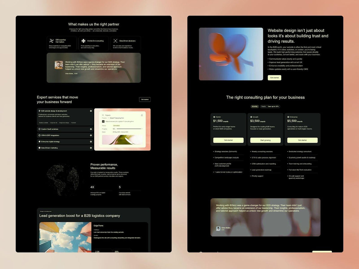 B2bizz Framer template website sections preview