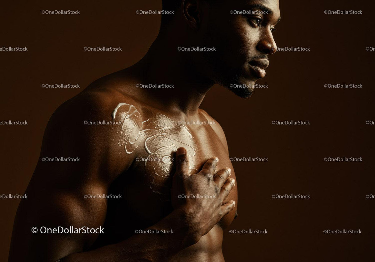 African Man with Moisturizing Body Lotion in Elegant Studio Portrait
