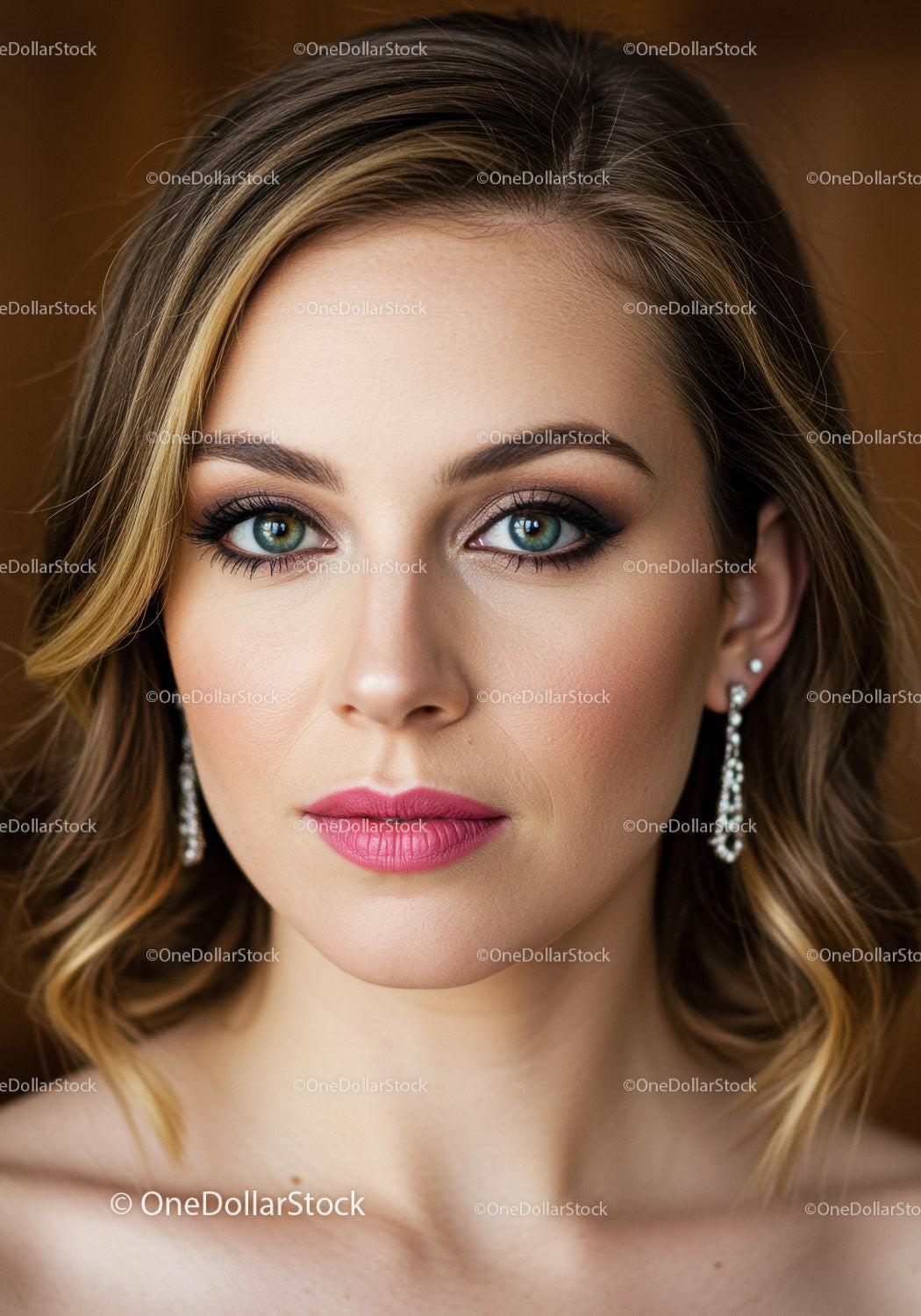 Elegant Woman with Bright Green Eyes and Light Makeup