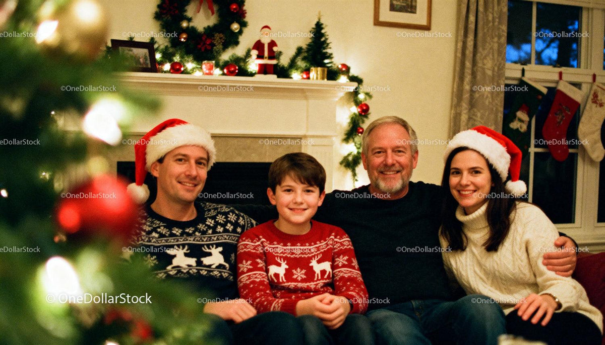 Family smiling together in cozy Christmas living room