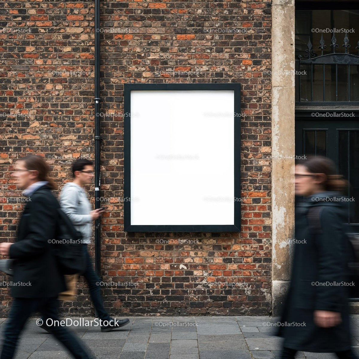 Urban street scene with blank advertising billboard JPG Mockup Image preview