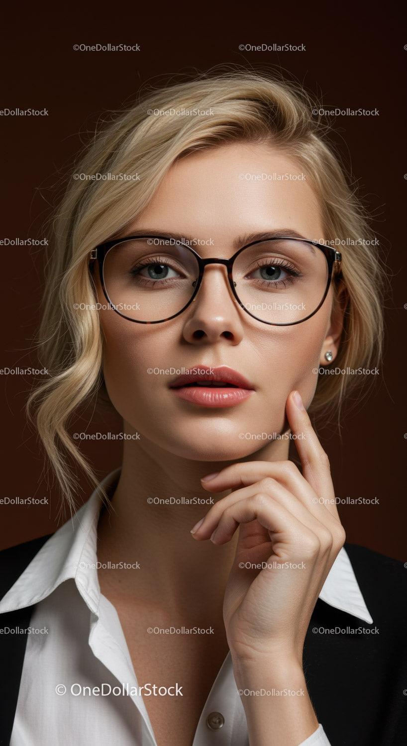 Elegant Blonde Woman Wearing Stylish Glasses for Professional Portrait