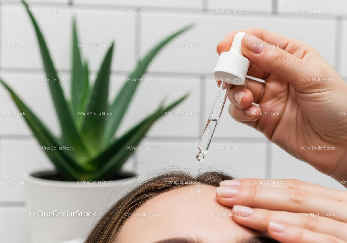 Serum Application During Facial Skincare Treatment with Aloe Vera Plant
