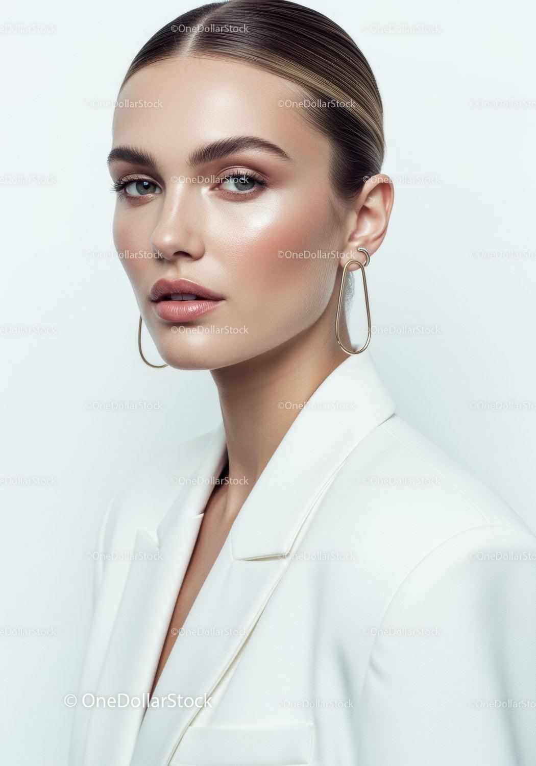 Elegant Sophisticated Female Portrait with Modern Makeup and Jewelry