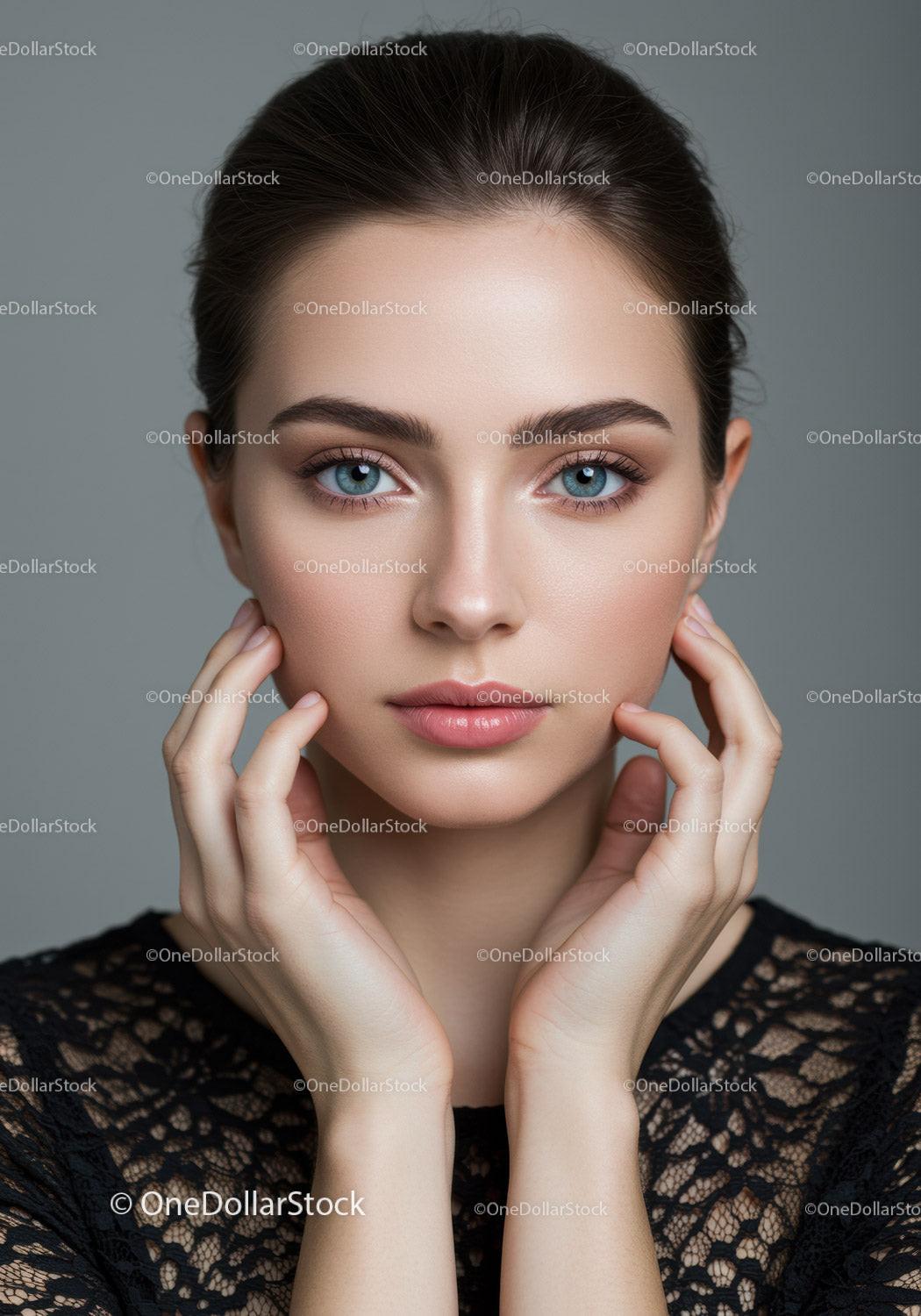 Elegant Woman with Blue Eyes and Perfect Skin Portrait