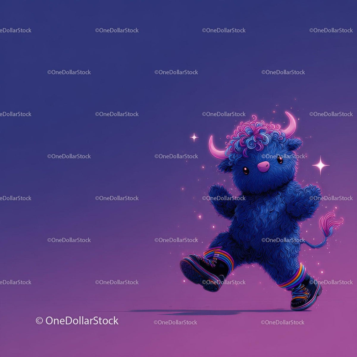 Colorful Furry Mascot with Rainbow Horns Wearing Boots and Smiling Stock Photo Bundle preview 16