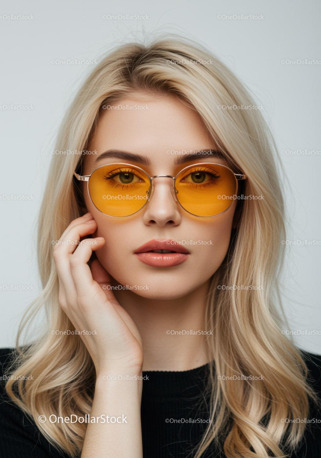 Stylish Blonde Woman Wearing Trendy Yellow Sunglasses