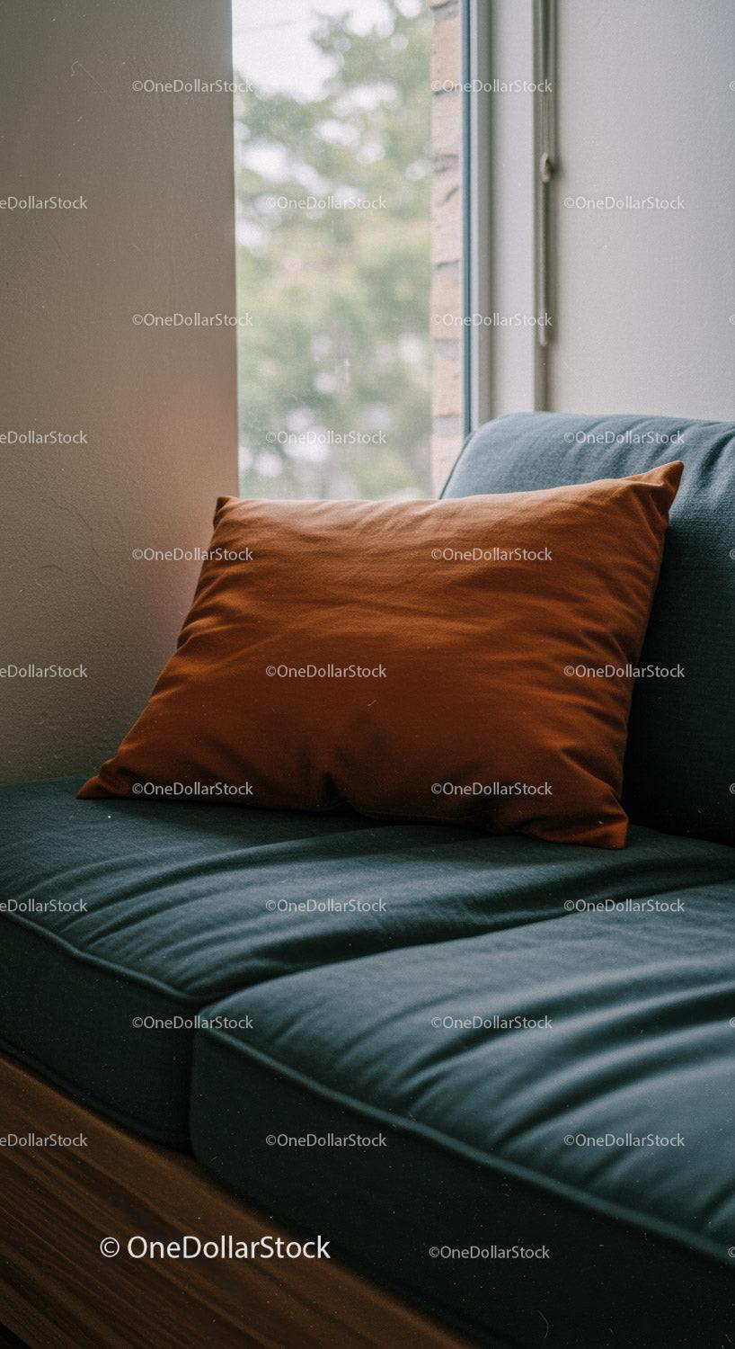 Brown Cushioned Sofa Pillow in Cozy Modern Living Room
