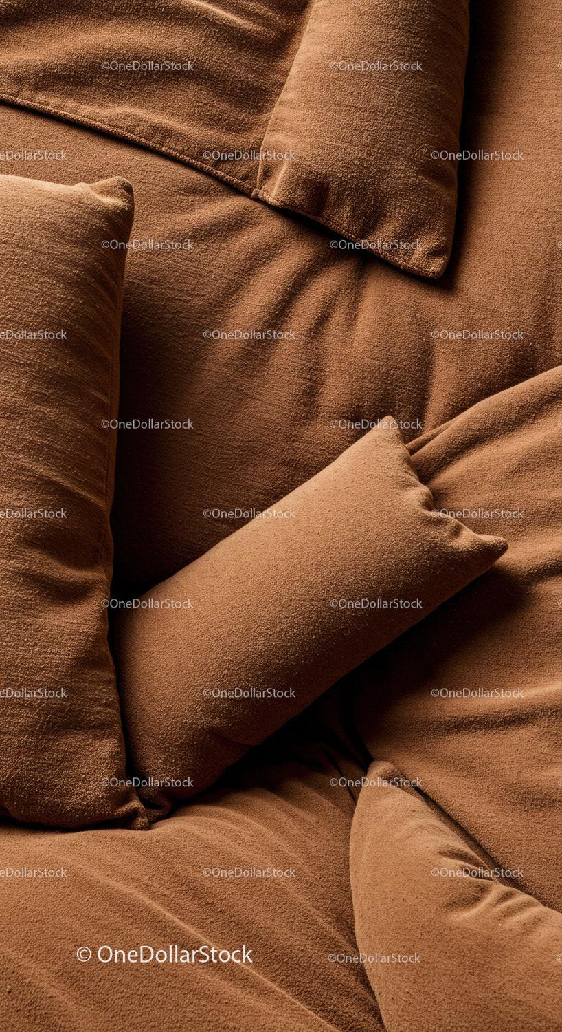 Close-up of Brown Upholstered Cushions and sofa Fabric