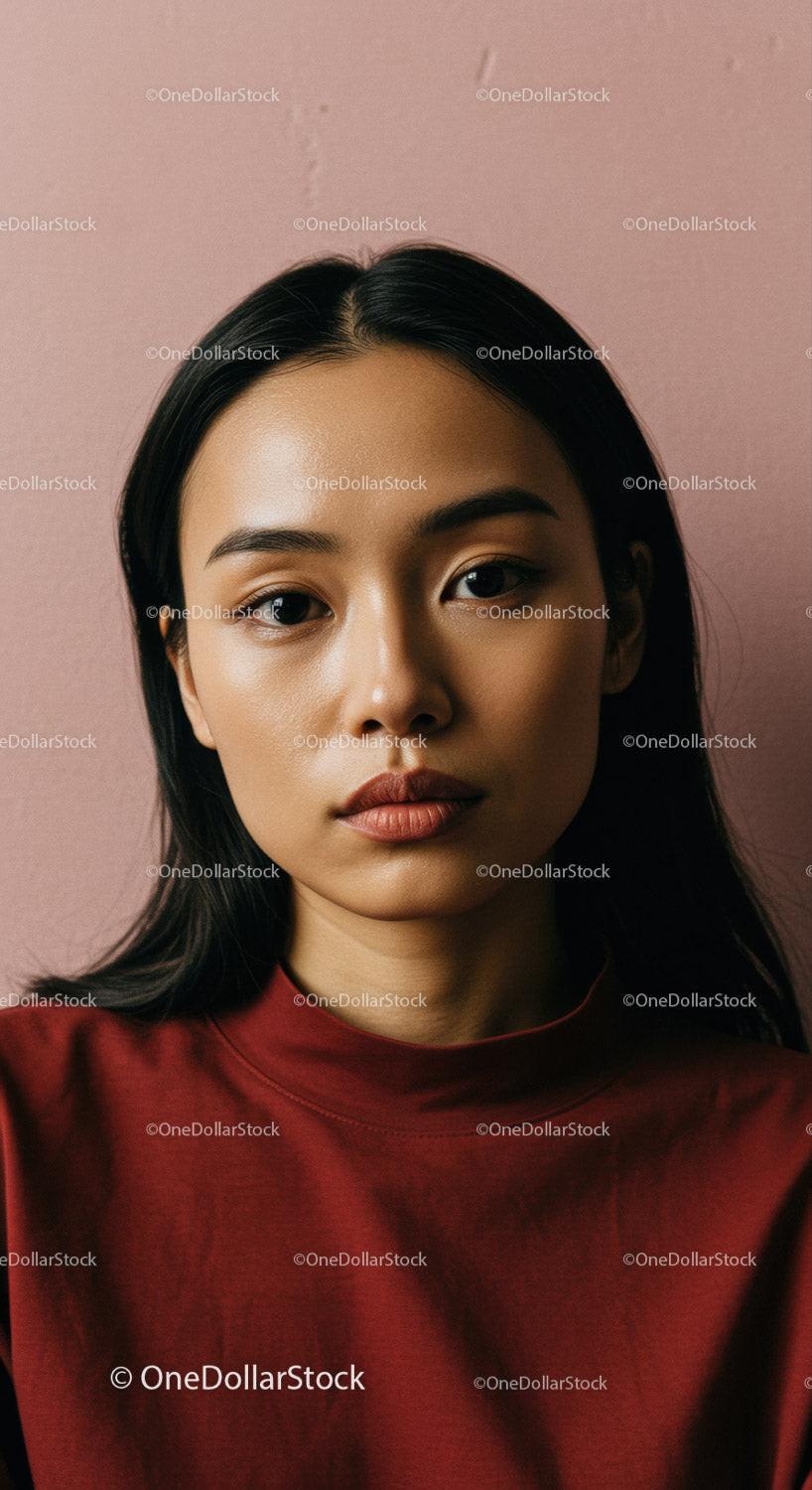 Close-up of Elegant Young Woman with Flawless Skin and Natural Makeup