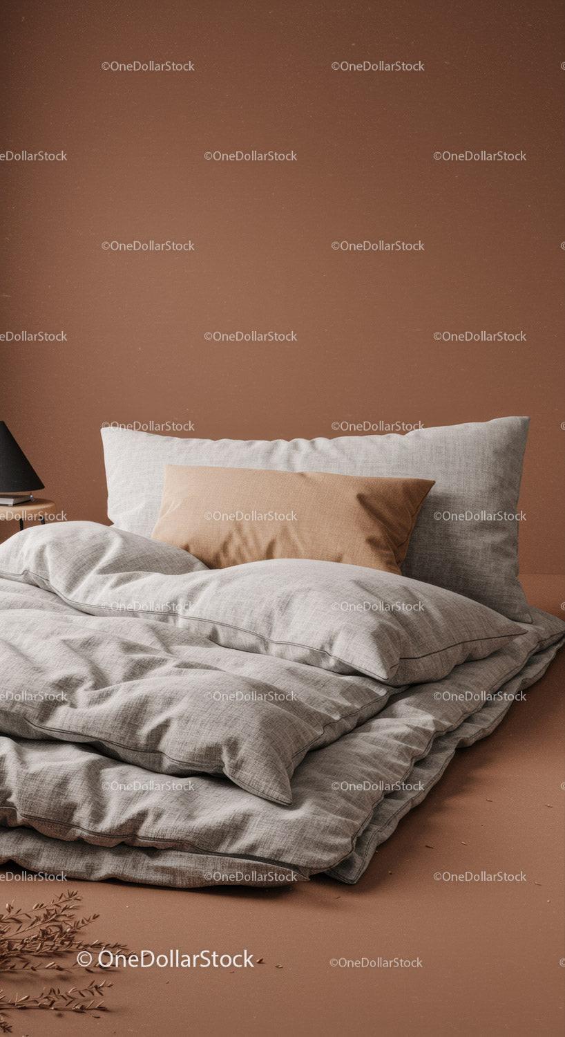 Cozy Bedroom with Linen Bedding and Pillows in Neutral Tones