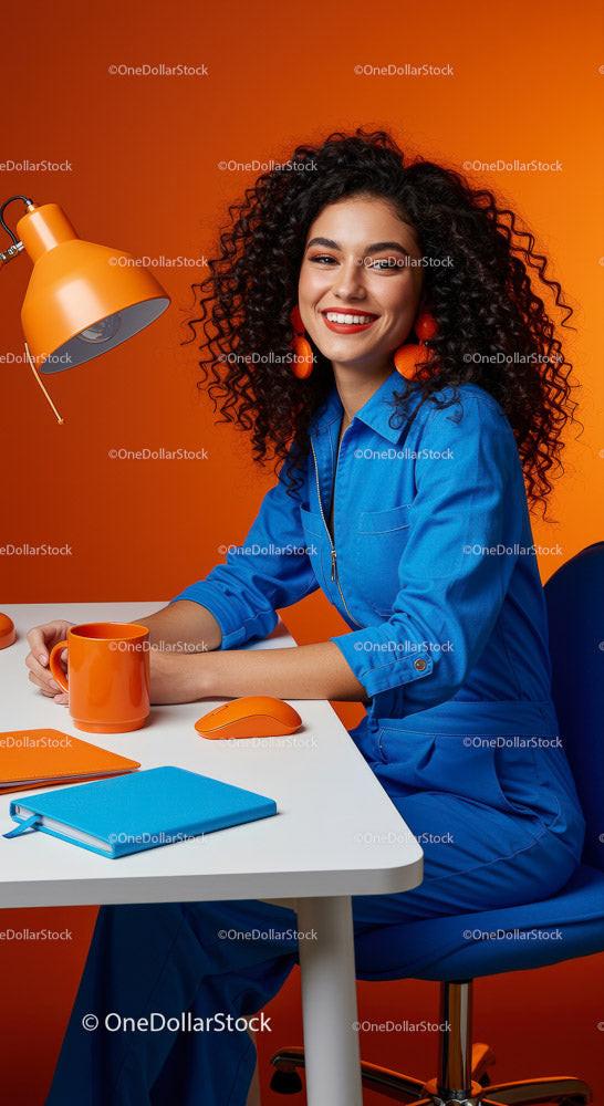 Smiling Young Woman in a Colorful Creative Workspace Stock Photo Bundle preview