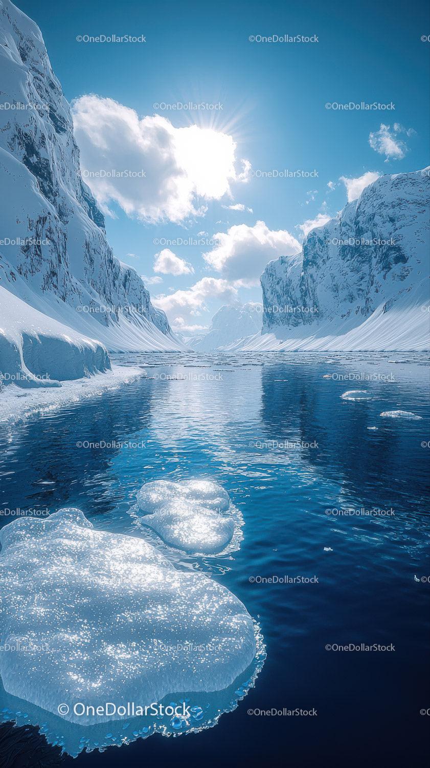 Majestic Snowy Mountains and Glacial Fjord under Bright Sun Stock Photo Bundle preview 5