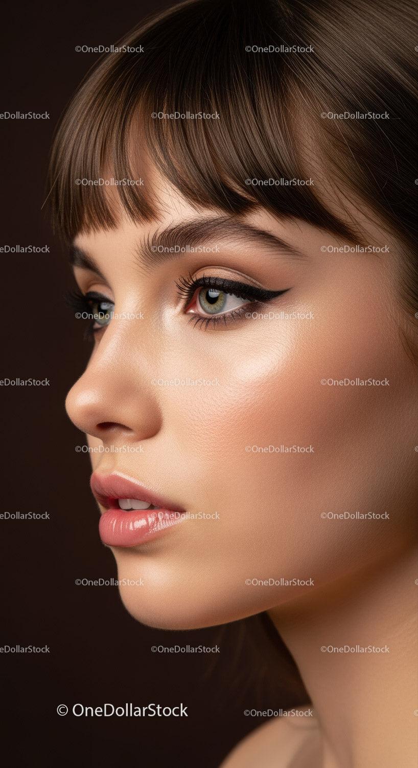 Elegant Beauty Portrait with Flawless Skin and Winged Eyeliner