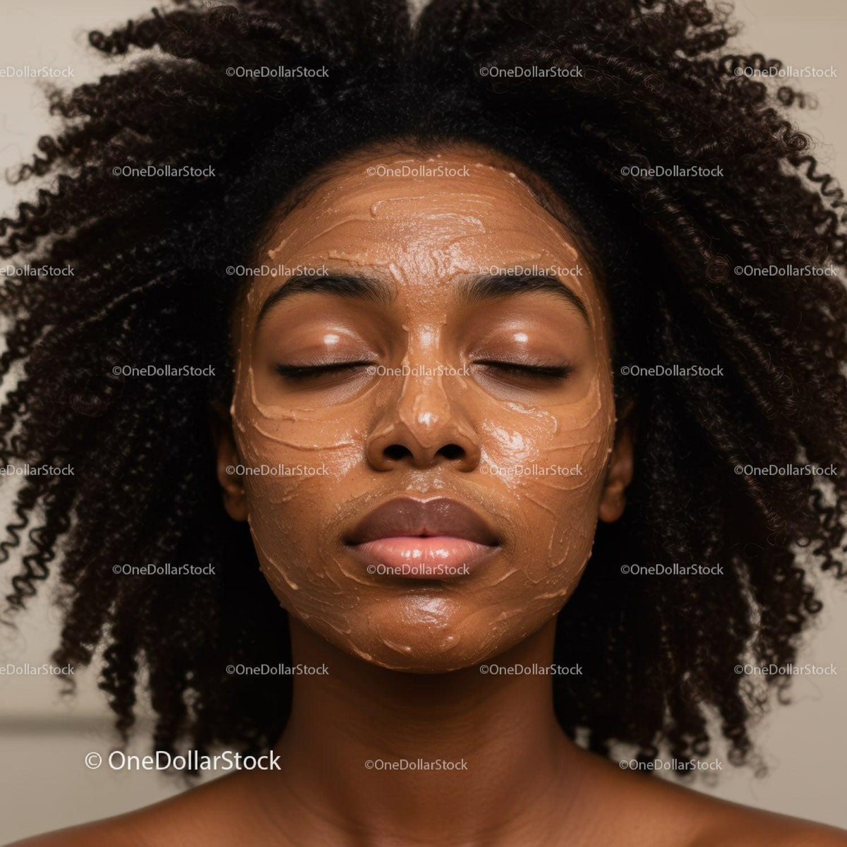 Woman with Curly Hair in Facial Mask Relaxing Skincare Routine