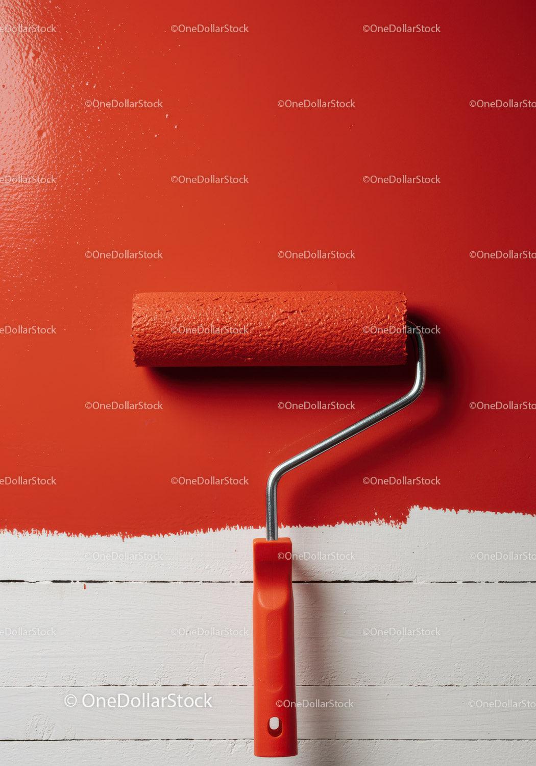 Red Paint Being Applied with Roller on White Wall for Home Renovation Stock Photo Bundle preview 11