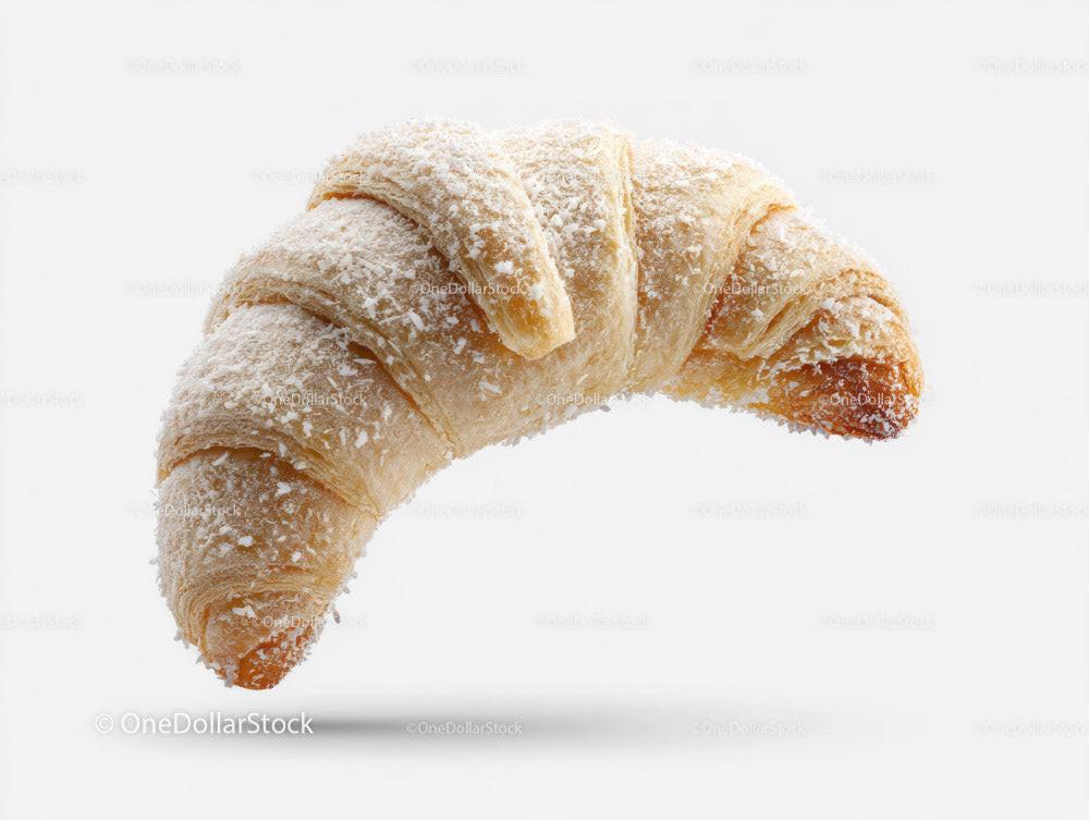 Golden Croissant with Powdered Sugar on White Background Stock Photo Bundle preview 7