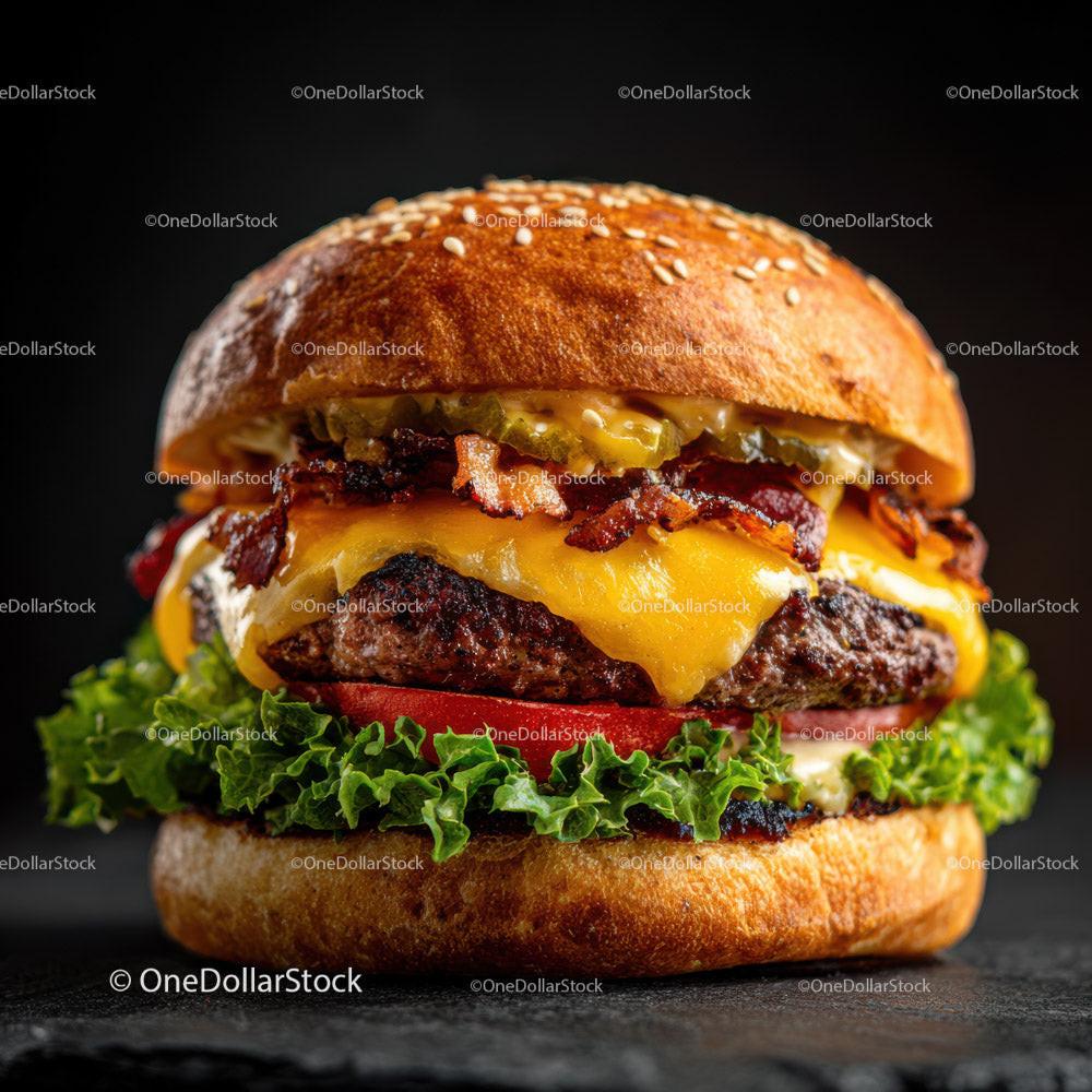 Juicy Cheeseburger with Bacon Lettuce Tomato and Melting Cheese