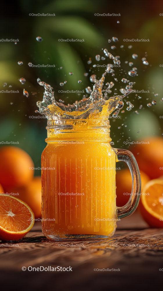 Refreshing Splash of Fresh Orange Juice in Glass Jar Stock Photo Bundle preview 6