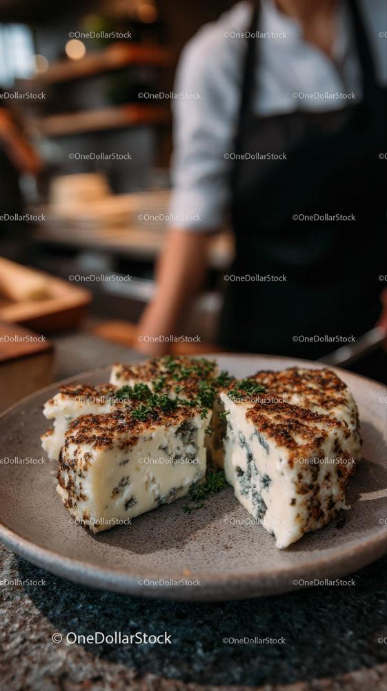 Blue Cheese and Rustic Bread on Decorative Plate in Food Setting Stock Photo Bundle preview 33