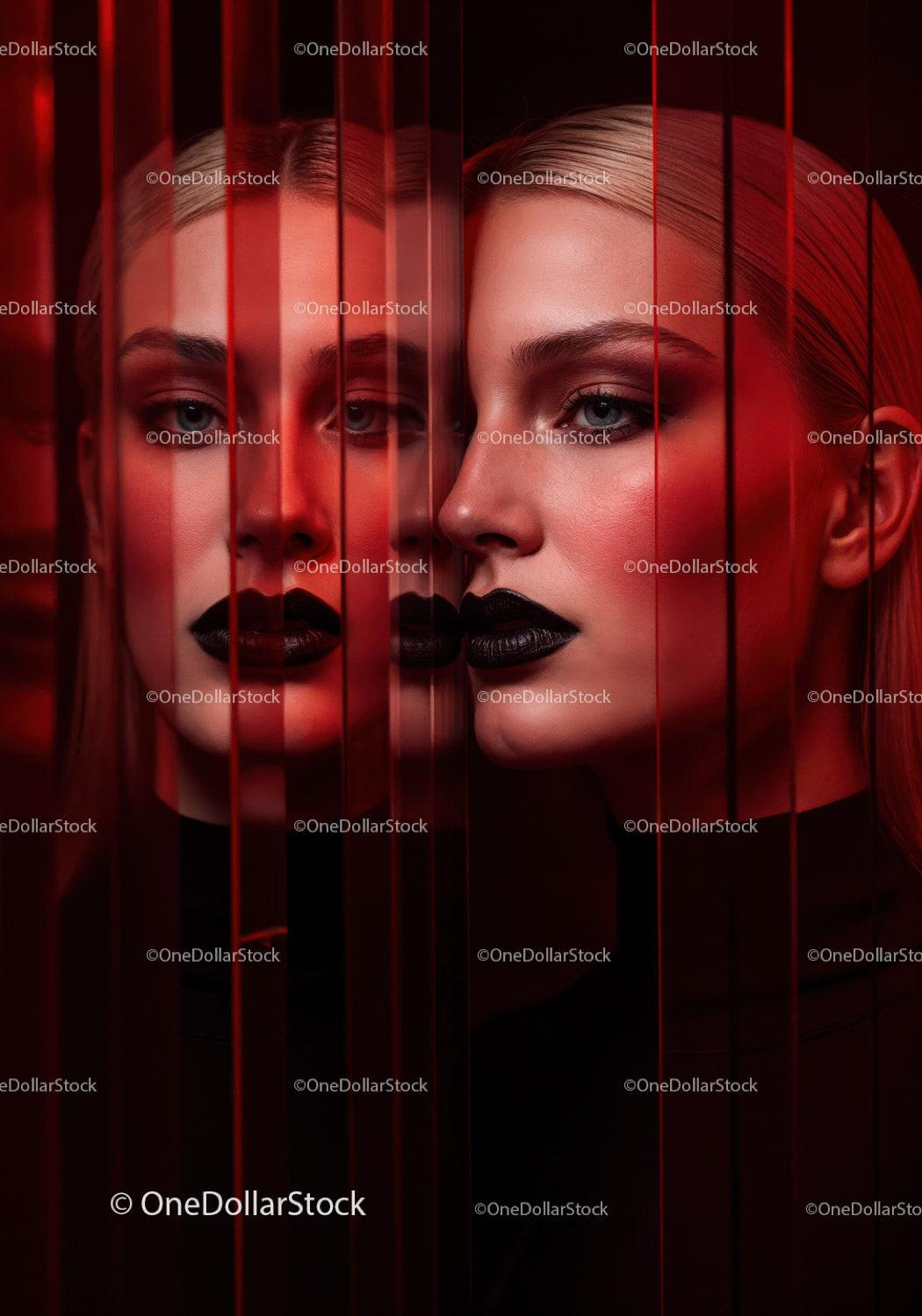 Futuristic Female Portrait with Red Lighting and Dark Makeup Stock Photo Bundle preview 14