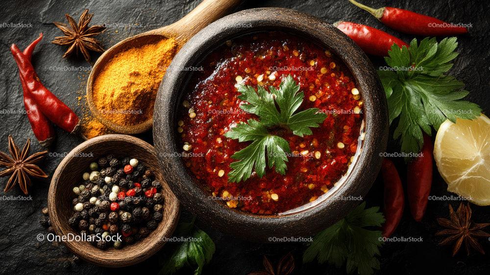 Spicy Asian Beef Stew with Rice and Fresh Herbs in a Black Stone Bowl Stock Photo Bundle preview 20