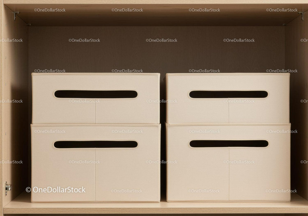 Modern Storage Boxes in Wooden Shelf for Home Organization