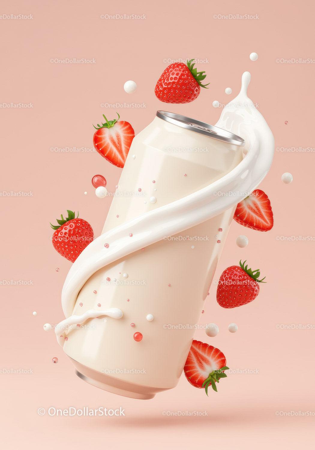 Creamy Strawberry Drink with Splash and Fresh Berries JPG Mockup Image preview