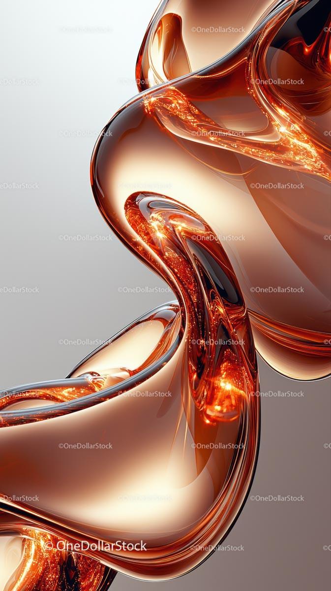Abstract Copper Metallic Fluid Sculpture with Glossy Surfaces