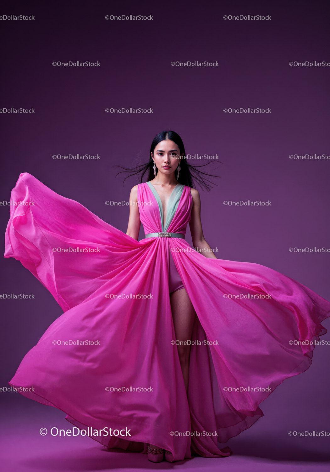 Elegant Female Model in Pink Dress with Vibrant Studio Lighting Stock Photo Bundle preview 14