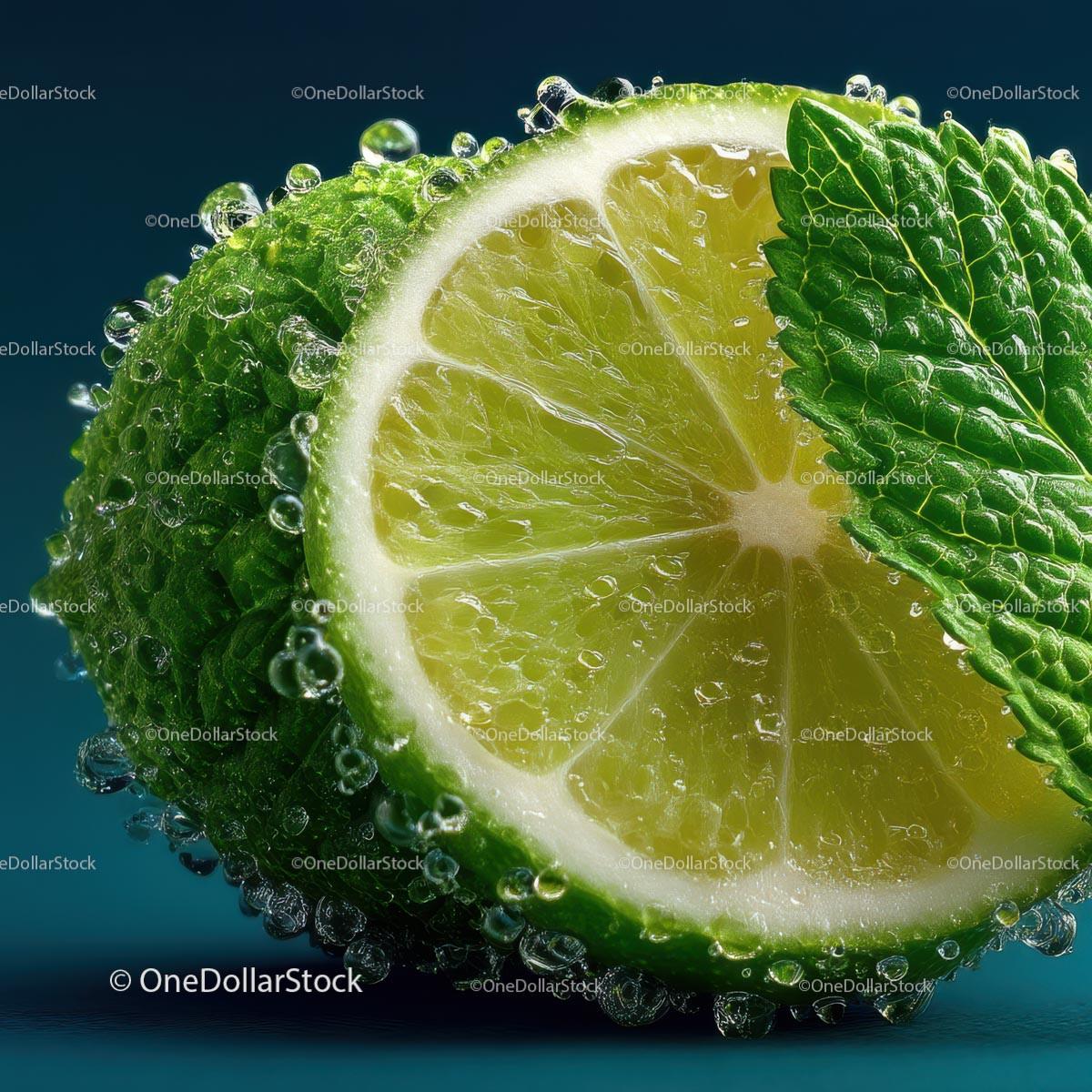 Close-Up of Fresh Lime with Mint Leaf and Water Droplets Stock Photo Bundle preview 12