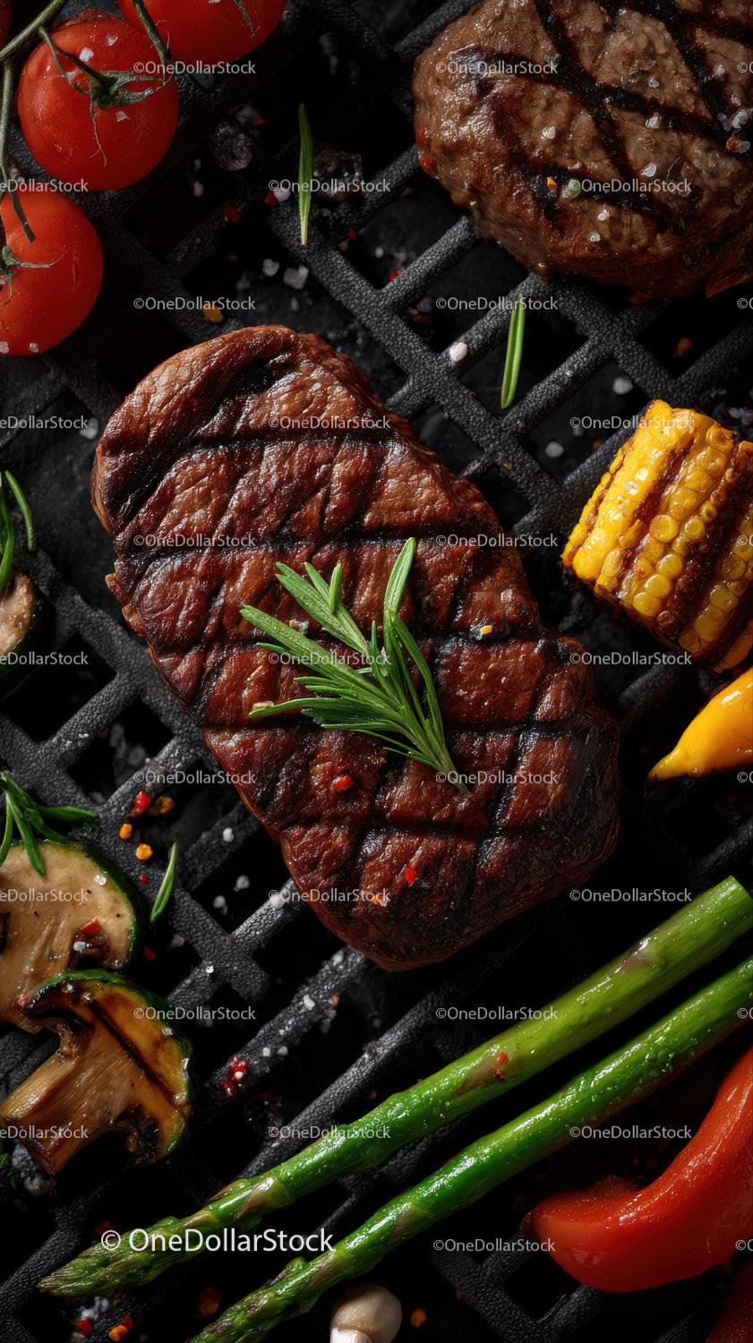 Juicy Grilled Steak with Cherry Tomatoes Asparagus and Corn
